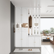 Garderobenset , Wandgarderobe; Garderoben Set mit Schuhbank und schuhrank ,4 Haken, 6 Türen, 2 Schublade, Weiß Flurmöbel (B110H180T