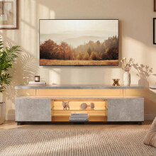 TV Stand for 60 Inch TV LED Gaming Entertainment Center Media Storage Console Table with Large Side Cabinet for Living Room (Grey+Black