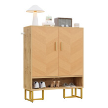 Moderner, minimalistischer Schuhschrank , Einzigartige Holzmaserung ,Goldener Eisenrahmen , Zweitüriger Aufbewahrungsschrank, Schuhsch