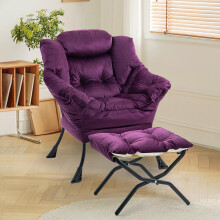 Lazy Chair, Comfy Chairs with Foldable Footstool and a Side Pocket, Simple Style Small Chairs for Bedroom Living Room Balcony