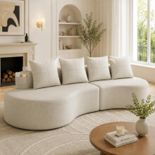 Leinenstoff-Sofa mit 4 Kissen, Hochdichtschaumfüllung + Federstücke, Tassenhalter & Seitentasche – Einzigartiges Design, Bequem & Atmu