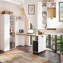 Klappbarer Schreibtisch mit Ablagen –2-in-1-Bücherregal und Schreibtisch, klappbar, mit Steckdose und USB-Anschluss, höhenverstellbare