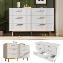 Schubladenkommode Kommode mit 6 Schubladen, Weiß Sideboard Highboard für Schlafzimmer & alle Wohnräume , Weiß -H75/B120/T40 cm