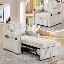 3-in-1 Schlafsessel mit USB/Type-C Anschluss, Schlafsofa (190cm) mit Edelstahl-Getränkehalter, Bettfunktion & 3-stufig verstellbarer Rü