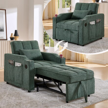 3-in-1 Schlafsessel mit USB/Type-C Anschluss, Schlafsofa (190cm) mit Edelstahl-Getränkehalter, Bettfunktion & 3-stufig verstellbarer Rü