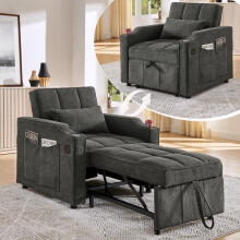 3-in-1 Schlafsessel mit USB/Type-C Anschluss, Schlafsofa (190cm) mit Edelstahl-Getränkehalter, Bettfunktion & 3-stufig verstellbarer Rü