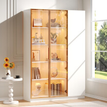 Glasvitrine, Höhe 165cm–dreitürige Vitrine mit LED-Beleuchtung, mehrfarbig einstellbar, freistehende Vitrine mit Sicherheitsglas, vers
