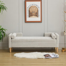 Samtsamt-Stauraumhocker mit Armlehnen, Rückenlehne und zwei Rollkissen – für Wohnzimmer, Eingangsbereich und Schlafzimmer,GRAY