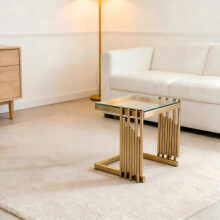 32cm Modern Square End Tisch für Wohnzimmer Kleiner Beistelltisch mit klarem gehärtetem Glas Schreibtisch und Gold Spiegel Finish Edels