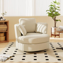 Moderner XXL-Sessel aus beige Chenille, 3 einzeln verwendbare Kissen, hochelastische Sitzpolsterung – bequemer Lesesessel für Wohnzimm