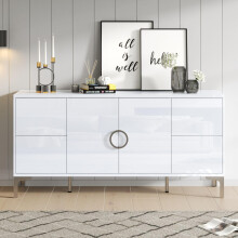 150*38*59.5cm Beistellschrank, Wohnzimmerschrank mit 4 Schubladen, 2 Schranktüren, Esszimmerschrank, Hochglanz Sideboard, Ein kommode m