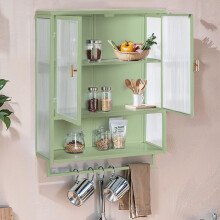 60CM Glass Doors Modern Two-door Wall Cabinet with Featuring Two-tier Enclosed Storage, an Open Shelf, and Towel Rack, for Entryway Liv