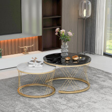 WF300416BAA) Moderne Nesting Couchtisch, Couchtisch Satz Marmor Furnier Sofa Seite Nest von Tischen Runde Endtische, Satz von 2, Golden