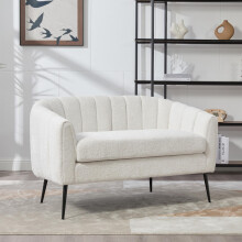 Chenille-Polster-Mini-Liegesofa (Akzentsofa), modernes Glanz-Zweisitzer-Sofa mit Metallbeinen & Rillenpolsterung, für Wohnzimmer, Schla