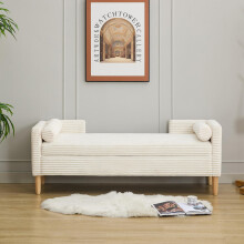 Samtsamt-Stauraumhocker mit Armlehnen, Rückenlehne und zwei Rollkissen – für Wohnzimmer, Eingangsbereich und Schlafzimmer,IVORY