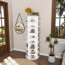Drehbarer Schuhschrankturm, 8-stöckiges drehendes Regal, freistehender 360-drehbarer Schuhorganizer, für 32 Paar Schuhe (8-stöckig, W