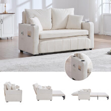 Multifunktionales Stoffsofa, ausziehbares Klappsofa, als Sofa oder Bett nutzbar, mit Aufbewahrungstaschen an den Armlehnen, mit USB-Lad