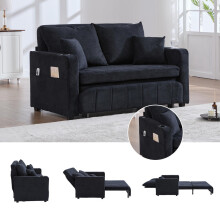 Multifunktionales Stoffsofa, ausziehbares Klappsofa, als Sofa oder Bett nutzbar, mit Aufbewahrungstaschen an den Armlehnen, mit USB-Lad