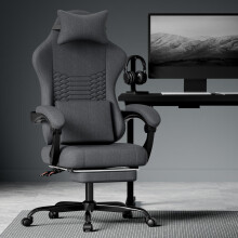 Gaming Stuhl Stoff Bürostuhl, Massage Gaming Stuhl mit Kopfstütze, ergonomischer Rennsport Gaming Sitz mit Fußstütze (schwarz)
