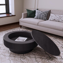 75cm Round Coffee Table with Storage Solid Wood Veneered Modern Coffee Table Accent Tea Table for Living Room, Bedroom, Apartment or Of