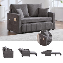 Multifunktionales Stoffsofa, ausziehbares Klappsofa, als Sofa oder Bett nutzbar, mit Aufbewahrungstaschen an den Armlehnen, USB-Ladefun