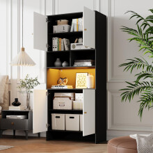 Mehrzweckschrank / Sideboard mit 4 Türen & 3 offenen Fächern Zweifarbig in Schwarz und Weiß, aus Holz. Ideal für Wohnzimmer, Schlafzimm