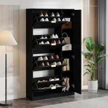 Moderne Schuhschrank mit Spiegel, 4 klappbaren Aufbewahrungsfächern, verstellbarem Regalbrett hinter dem rechten Spiegel, ideal für den