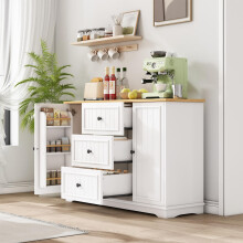 Modernes, elegantes Sideboard mit 3 Schubladen und kühlschrankähnlichen Türen, Buffetschrank für Esszimmer, Wohnzimmer und Diele (Weiß)