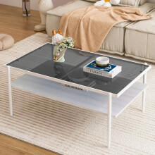 Couchtisch aus gehärtetem Glas, rechteckiger Couchtisch, Metallbeine, moderner Wohnzimmertisch, grau und weiß-H45/B97.5/T61.5 cm