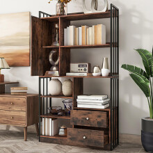 Bücherregal, 6 Regal Bücherregal mit mit Türen und Schubladen Boden bis zur Decke Bücherregal, industrielle Bücherregal, Stahlregal, a