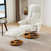 025 Komfortabler Relaxsessel mit Massage und Wärmefunktion, Liegefunktion & Hocker, 360 drehbar, Chenille-Stoff Weiß.Original-SKU W20