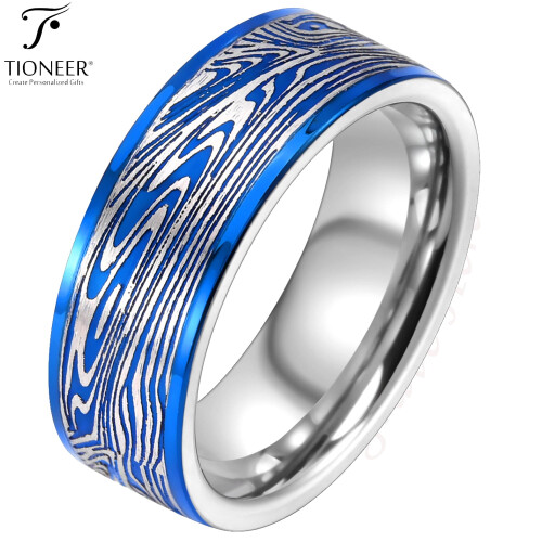 Tioneer wolframkarbidring med floddamaskusdesign 8 mm 1