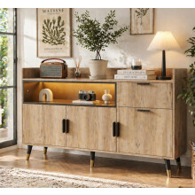 Modernes minimalistisches Sideboard – offene Regale, praktische Schubladen, beidseitige Schwingtüren. Mit geräuscharmen Schienen und