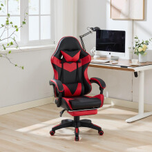 360-Drehbare Ergonomische Rennsport-Design-Gaming-Stuhl Leder Hochlehnsbürostuhl Höhenverstellbarer Arbeitsstuhl mit Fußstütze, Kopfs