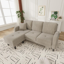 166 x 118 x 77 cm,L-förmiges Ecksofa mit Chaiselongue – 3-Sitzer Sofa, Cordstoff, Kunststoffbeine, Modulares Design, Ideal für Wohnzim