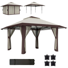 Pavillon 4x4m Wasserdicht Höhenverstellbar Pop-up Faltpavillon mit Netzwänden UV 50+ Faltbar Partyzelt Gartenzelt mit Tragetasche Sands