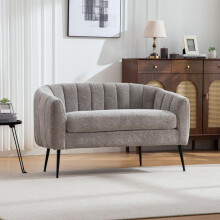 Chenille-Polster-Mini-Liegesofa (Akzentsofa), modernes Glanz-Zweisitzer-Sofa mit Metallbeinen & Rillenpolsterung, für Wohnzimmer, Schla