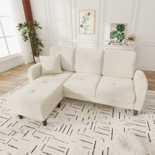 166 x 118 x 77 cm,L-förmiges Ecksofa mit Chaiselongue – 3-Sitzer Sofa, Atmungsaktiver Baumwoll-Leinenstoff, Kunststoffbeine, Modulare