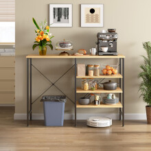 Multifunktionaler Ablagetisch, Frei kombinierbarer Organizer Tisch mit schwarzem Metallgestell & Holzoptik-Platte, Flexibel montierbar