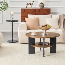 2-tlg. Set runder Couchtische. Holzfaserplatte mit PVC-Saugpressverfahren, 80 cm Couchtisch mit Stauraum und 38 cm Beistelltisch, Einze