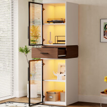 40*40*200cm große Glasvitrine mit LED-Beleuchtung – weißer Schrank mit zwei Glastüren und einer Schublade. Ein vielseitiger Schrank, d