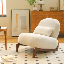 Cute Accent Chair with Solid Wood Legs, Softy Fabric Living Room Chair with Soft Cushion, Cozy Bedroom Chair, Comfy Armless Reading Cha