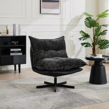 Drehbarer Relaxsessel mit 3-Fach verstellbarer Rückenlehne (95/110/125) – Schwarze Metallbeine, Cat-Scratch-Kunstleder, Chenille