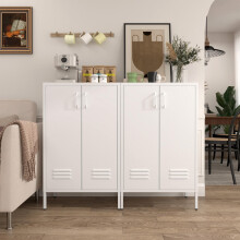 White Steel Storage Cabinet with 2 Doors & 2 Adjustable Shelves, Multifunctional Cabinet for Living Room, Kitchen, Bedroom, Garage Tool