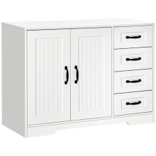 HOMCOM Sideboard Weißer Beistellschrank mit 4 Schubladen, verstellbarem Einlegeboden & Kippschutz für Küche & Wohnzimmer