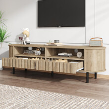 160*40*48cm TV-Schrank, Lowboard mit 2 Schränken,Wohnzimmerschrank mit 2 Schubladen,Naturholzfarbe TV-Ständer, MDF, Fernsehtisch,TV-Stä