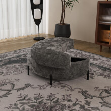 Chenille-bezogener Halbmond- Ablagehocker mit Tablett, dient als Beistelltisch, gepolsterter Sitz, Ankleide- & Schuhhocker sowie Fußstü