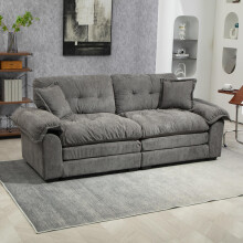 213 cm Chenille-Tiefeinzelsofa mit Doppelschichtkissen (Memory-Schaum + Taschenfedern) – Bequeme Zweisitzsofa für kleine Wohnzimmer, A