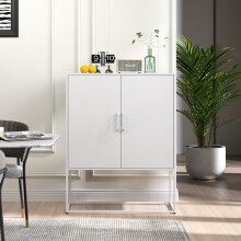 Metall-Sideboard,Lagerschrank– 2 Regale, Freistehender Stahlschrank, Magnettüren, Anti-Kipp-Sicherung, Wohnzimmer, Küche, Büro, Weiß,