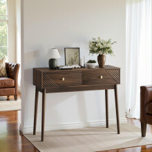 Schreibtisch, Mid-Century Modern Konsolentisch mit Schubladen, Retro-Empfangstisch mit offenen Ablageflächen, moderner Sofatisch für Wo
